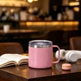thumbnail image 2 of JHyouerji 12oz Coffee Mug,Pink Double Wall Vacuum Insulated Stainless Steel Camping Coffee Mug with Handle Spill Proof Sliding Lid Outdoor Travel Thermal Cup, 2 of 6