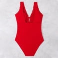 thumbnail image 4 of Women's Ruffled Swimsuit V Neck Lace Up Polyester Removable Cups for Tropical Vacations, 4 of 8