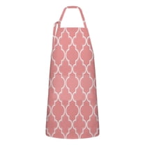 Pink Geometric Quatrefoil Pattern Apron-Garden Aprons for Women with Pockets-Cotton Linen Waterproof Kitchen Cooking Gardening Aprons Adjustable for Kitchen,Cooking,BBQ and Salon 33x27 Inch