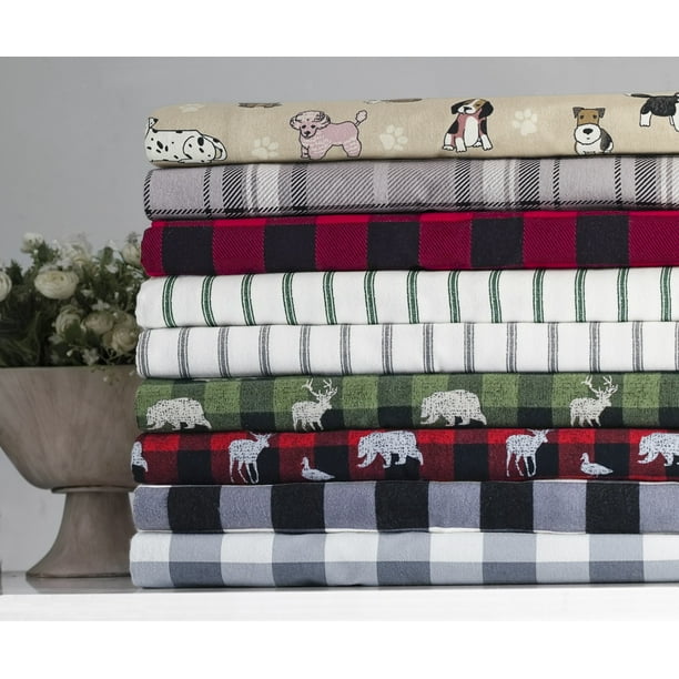 Mainstays Buffalo Plaid 155 GSM, 100 Cotton, Flannel Sheet Set, Grey