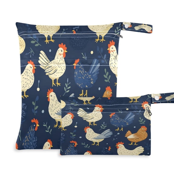 2 Pack Wet Dry Bags Waterproof Reusable Wet Bag with Handle for Travel,Diapers,Dirty Gym Clothes and Toiletries Chickens and Hens