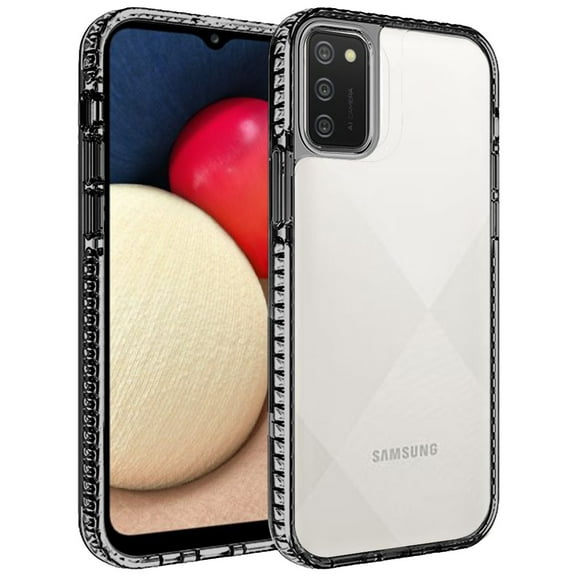 For Samsung Galaxy A02S Crystal Transparent Rugged Shockproof Hybrid PC TPU Colorful Buttons Military Grade Protection Back Cover ,Xpm Phone Case [Black]