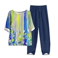 thumbnail image 2 of Nrmvnmi Women's Summer 2 Piece Outfits Casual Floral Prints Short Sleeve Pajama Tops Wide Leg Pants Lounge Sets Tracksuits Mothers Day Gifts, 2 of 5