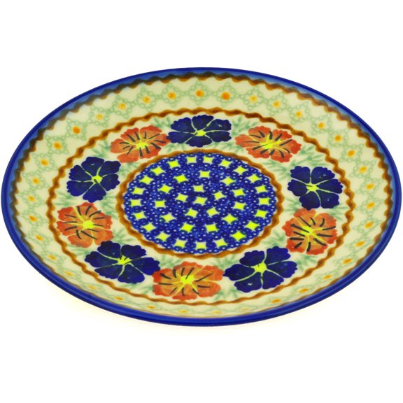Polish Pottery 7½-inch Dessert Plate (Paradise Poppy Theme) Signature UNIKAT Hand Painted in Boleslawiec, Poland   Certificate of Authenticity