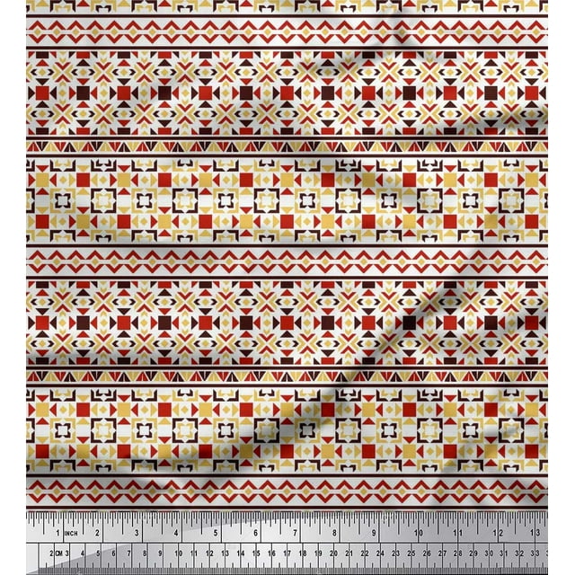 Soimoi Modal Satin Fabric Aztec Geometric Print Fabric by The Yard 42 Inch Wide