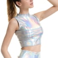 thumbnail image 2 of Kaerm Women's Stretchy Sleeveless Party Liquid Shiny Metallic Holographic Club Crop Tank Top Silver B XXL, 2 of 6