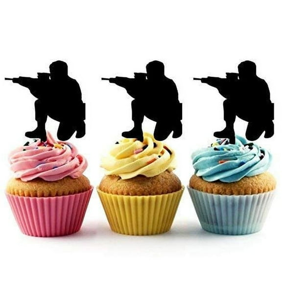 Whimsical Practicality's Paintball-Commando Silhouette Acrylic Cupcake Toppers 12 pcs