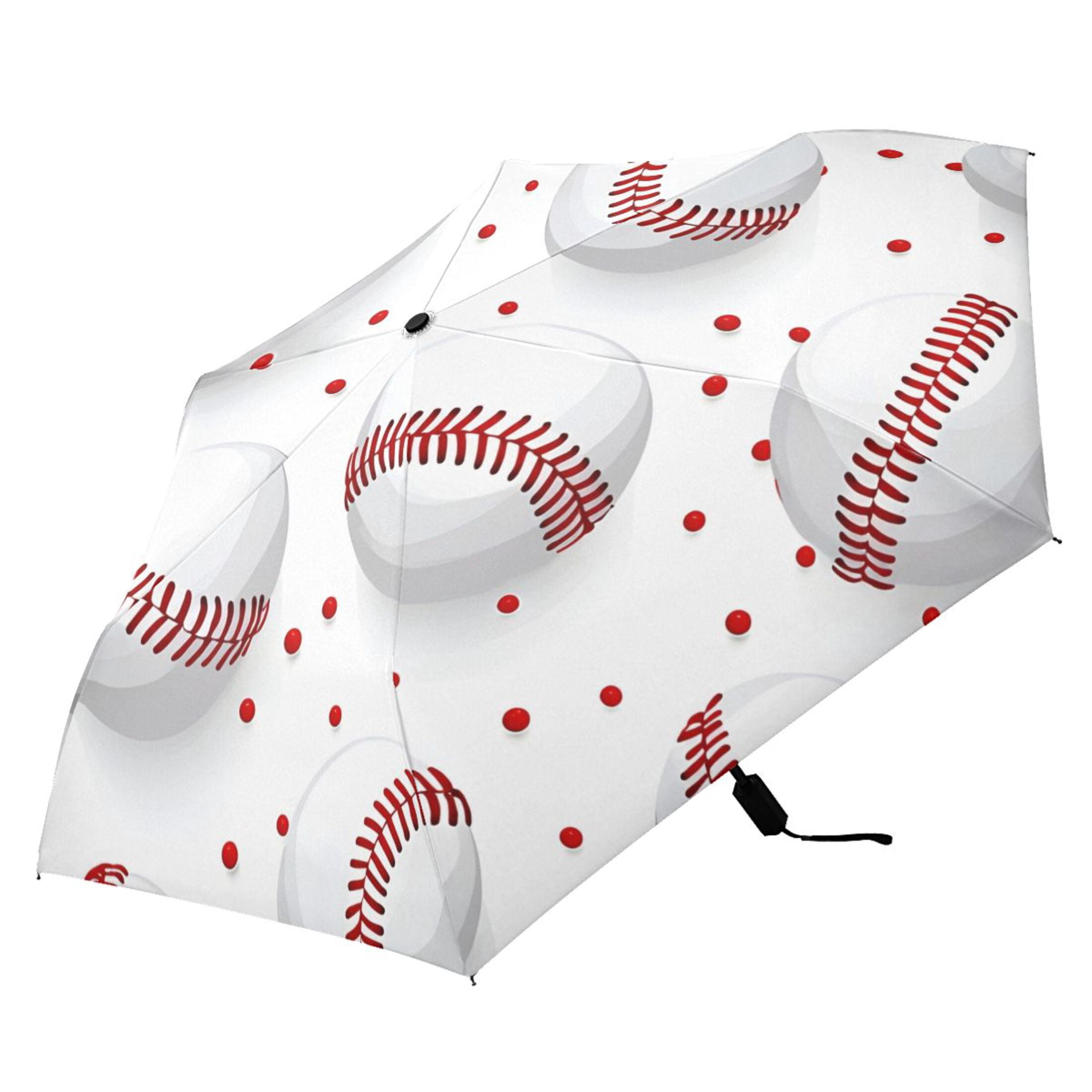 ALAZA Baseball on White UPF 50+ Compact Folding Umbrella for Rain Travel Umbrella Packable