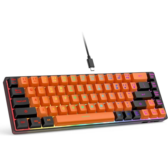 GEODMAER 65% Gaming Keyboard, Wired Backlit Mini Keyboard, Ultra-Compact Anti-Ghosting No-Conflict 68 Keys Membrane Gaming Wired Keyboard for PC Laptop Windows Gamer