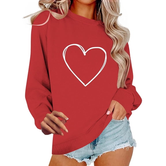 Busydd Valentines Tops for Women Fashion Holiday Graphic Crewneck Sweatshirt for Women Comfortable Casual Long Sleeve Cotton T Shirts for Women M