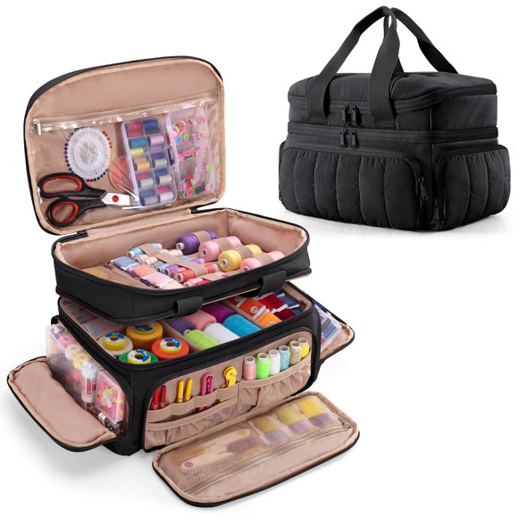 Bolsa organizadora para costura Marscamd Puffer de gran capacidad negra