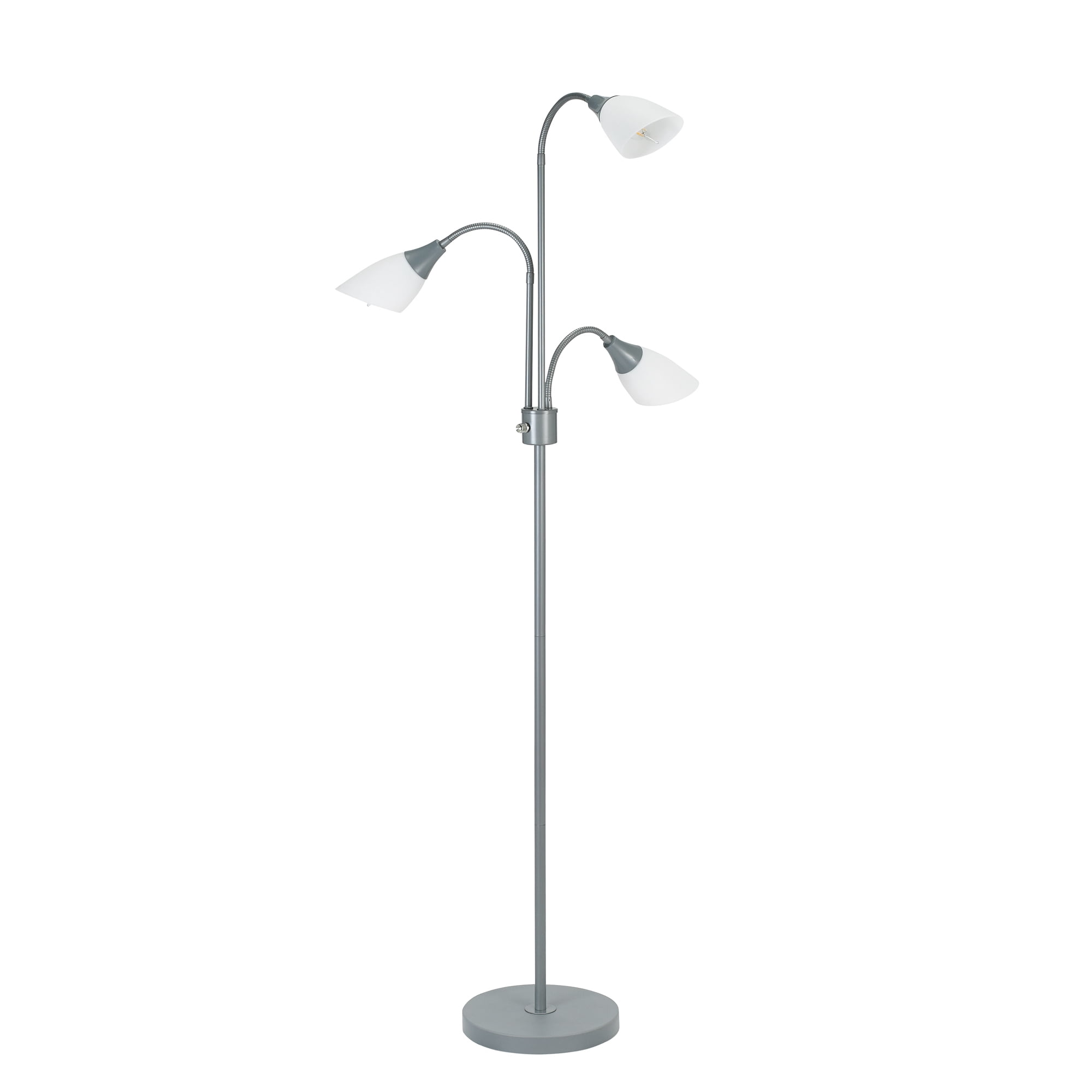 Catalina Lighting Medusa 70.25'' 3-Light Floor Lamp with White Plastic Dome Shade Modern Floor Light Fixture for Living Room, Bedroom or Office, Silver
