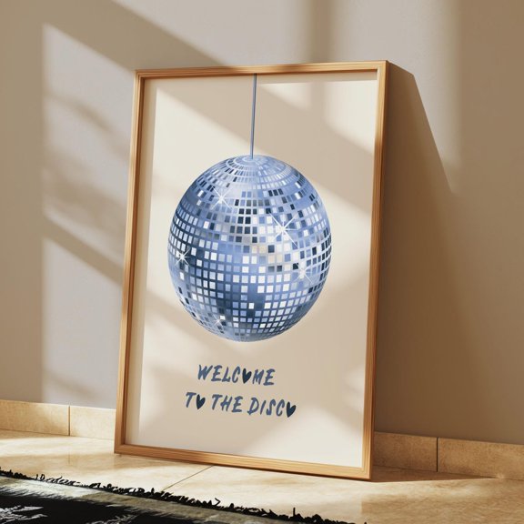 Welcome To The Disco Print Disco Ball Poster Aesthetic Wall Art Trendy Blue Wall Art Girly Wall Art Apertment Wall Decor Retro Art Wall Art, Modern Wall Decor, 8x12 UNFRAMED