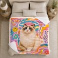 thumbnail image 5 of Groovy Cat With Blue Eyes In Psychedelic Retro Scene Cheerful Whimsical Art For Cat Lovers Housewarming Gift Soft Flannel Blanket Home Decor Bedroom Living Room, 5 of 9