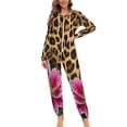 thumbnail image 4 of Leopard Print Pink Lilies Bloom Wild Unisex Adult Onesie Pajamas with Pockets for Women Men Hooded Loungewear, 4 of 8