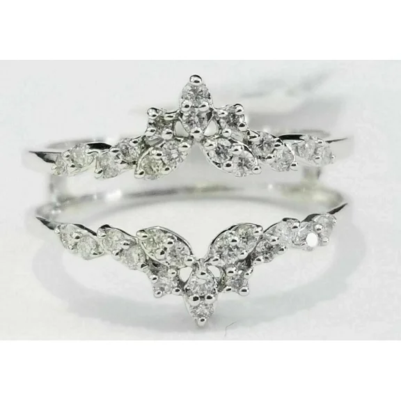 2 Ct Round Cut Moissanite Enhancer Guard Wrap Wedding Ring 14K White Gold Plated