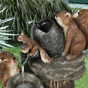 Xkiss LED Lights Resin Squirrel Solar Powered Water Feature Outdoor and Indoor, Multicolor