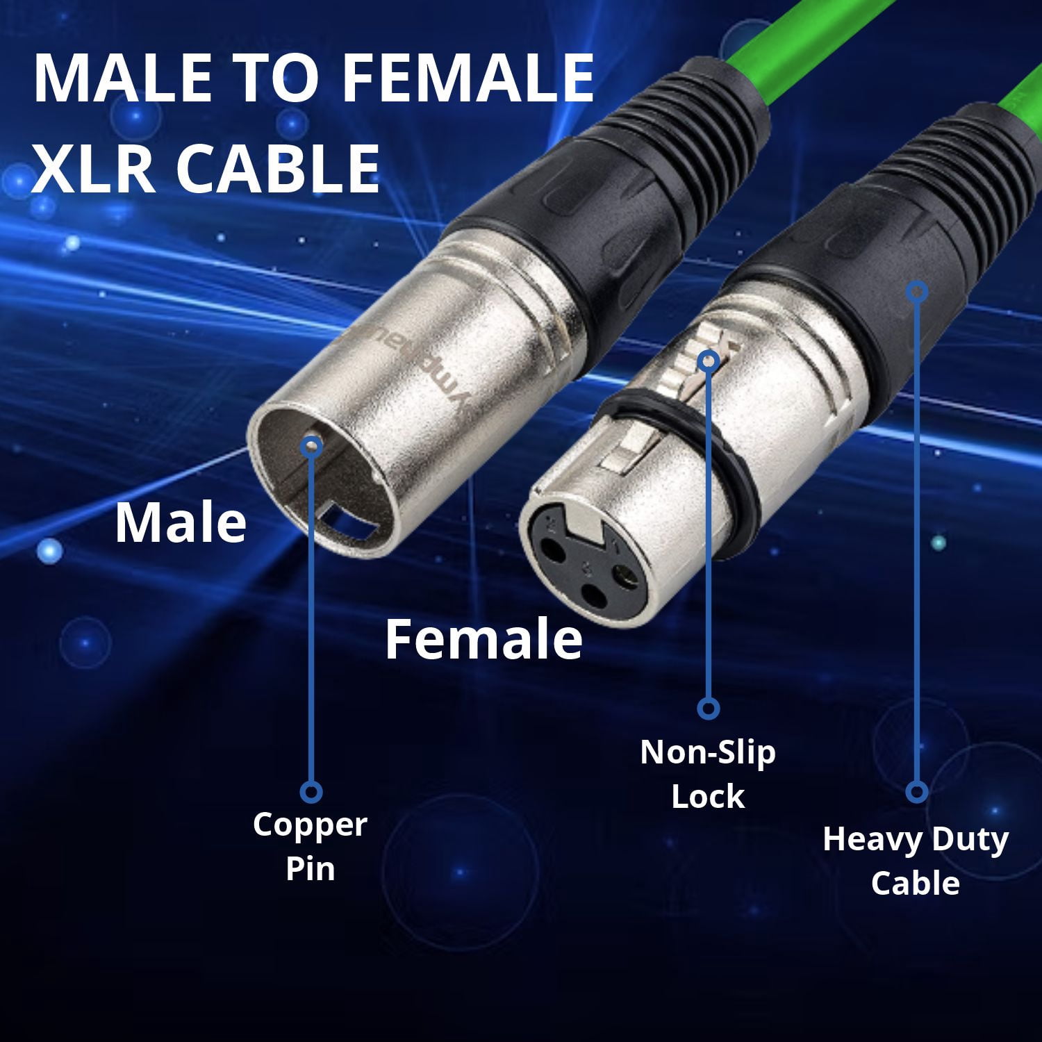 Maximm Microphone Cable, Green Mic Cable Wire XLR Male to XLR Female 12ft - Heavy Duty Microphone Cord W/Metal Connectors, Impedance-Balanced Lines for RF & EM Noise Reduction (5 Pack)