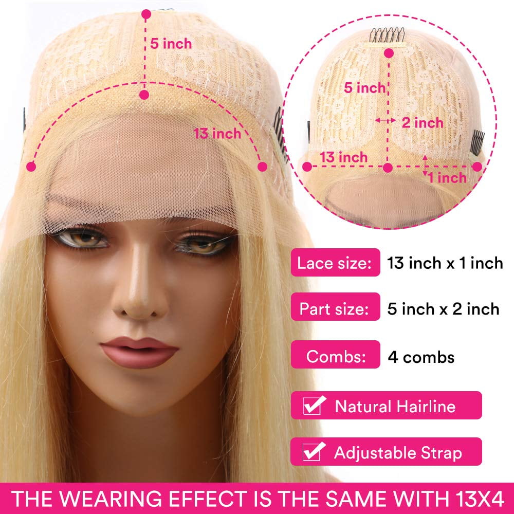 613 Blonde Human Hair Wigs Blonde 13x1 Lace Front Wig Human Hair Pre Plucked With Baby Hair Honey Blonde Brazilian Body Wave Human Hair Wigs for Women Transparent Lace Middle Part Wig (24 inch, 13x1)