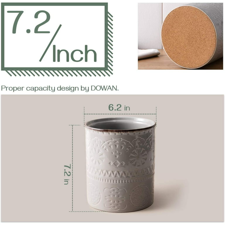 Getstar Large Kitchen Utensil Holder for Kitchen Counter (H7.2” x W6.2”),  Ceramic Cooking Utensil Holder with Cork Mat, Kitchen Decor (White,  Utensils