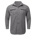 thumbnail image 5 of wendunide long sleeve shirts for men Mens Fashion Casual Button Lapel Cotton Solid Color Pocket Long Sleeve Shirt Top Men Shirts Grey M, 5 of 6