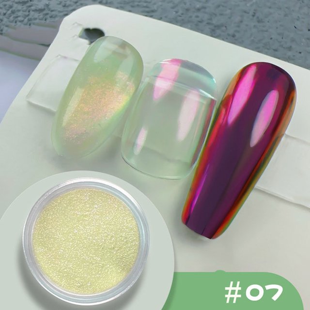 1 tarro de polvo para uñas con efecto perla, espejo Aurora cromado, sirena, polvo artístico para uñas, arcoíris AB, espejo mágico, suministros de polvo de concha de perla