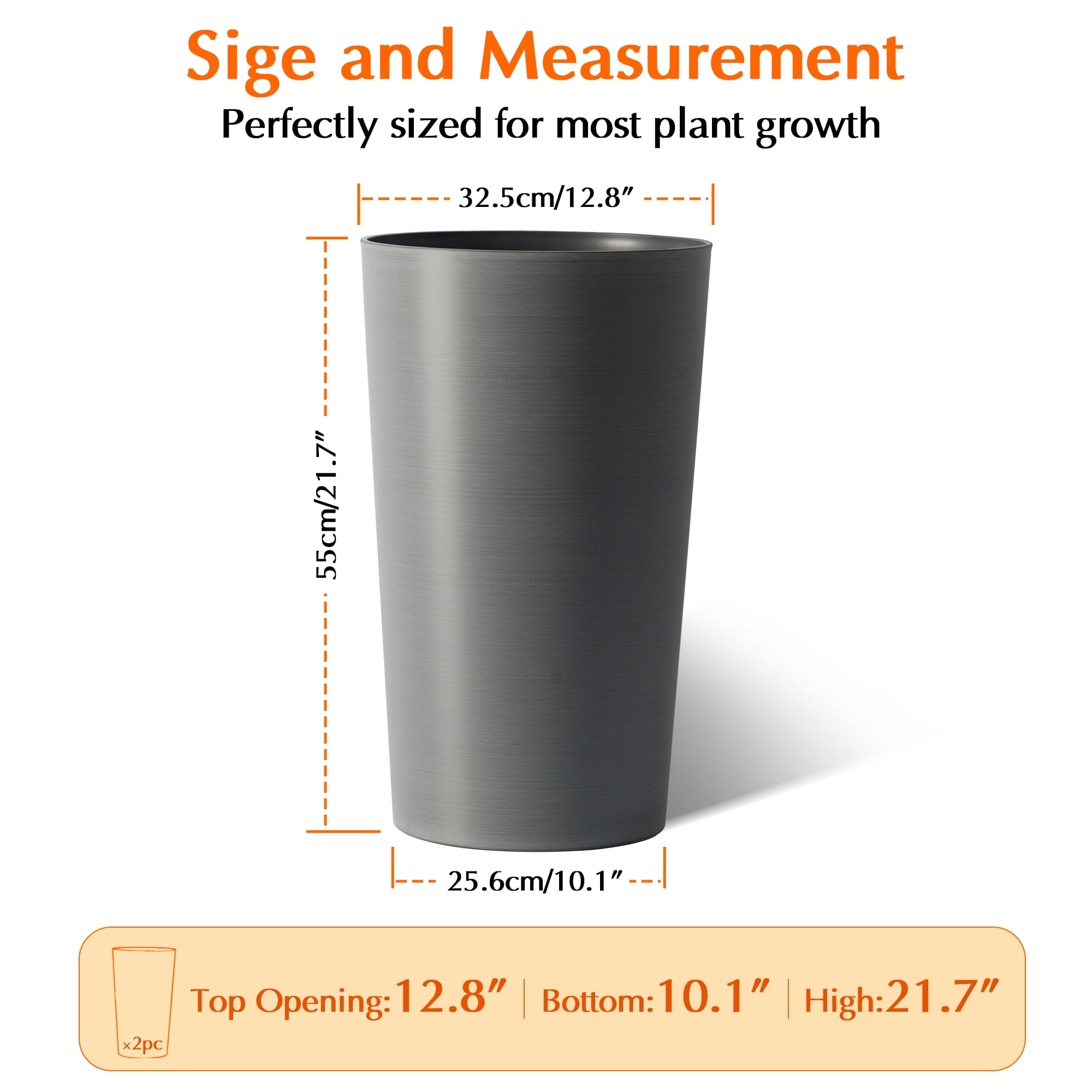 Modern Tall 21.7in Planters 2 Pack for Outdoor Plants