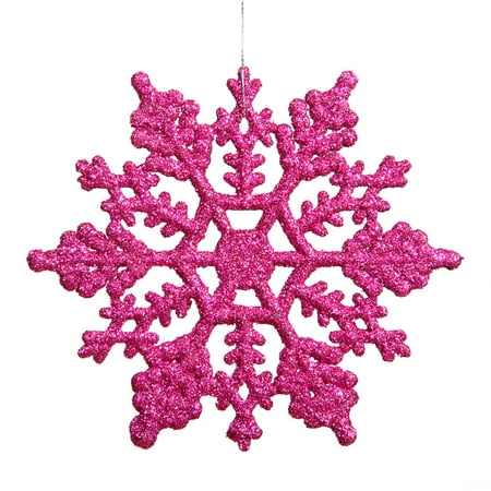 Club Pack of 24 Pink Magenta Glitter Snowflake Christmas Ornaments 4 ...
