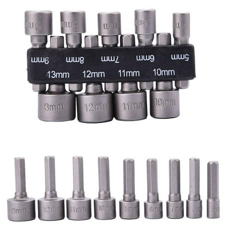 

YIDEDE 9pcs 1/4 Hex Shank Power Nut Driver Drill Bit Socket Wrench Screw 5-13mm Magnetic Nut Driver Set Socket Adapter