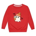 thumbnail image 4 of Gunia Kids Boy Girl Halloween Ghost Sweatshirts Cute Graphic Long Sleeve Crewneck Pullover Casual Top For Fall Winter School Comfortable Soft Clothes Red 7-8 Years, 4 of 4