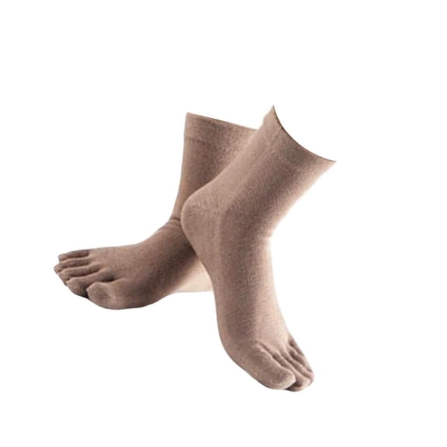 relayinert Soft Five Toe Socks Stretchable Cotton High Crew Socks Athletic Solid Socks Khaki 1Set