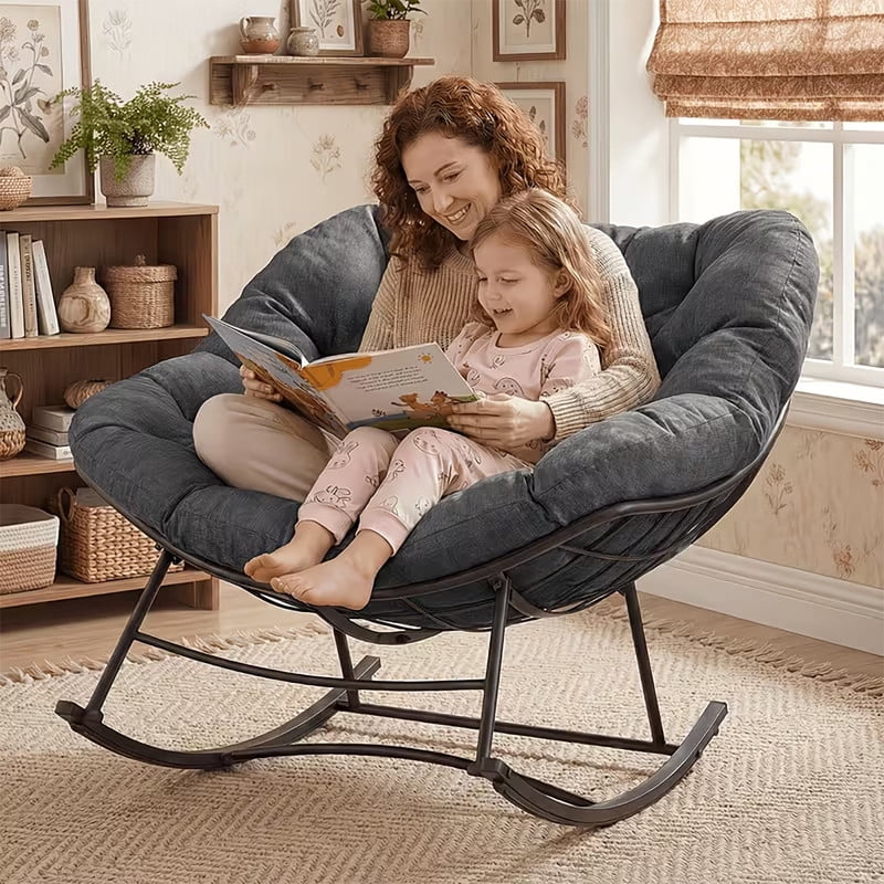 Simenmax Oversized Padded Egg Rocking Chair – 450 lbs Capacity, Anti-Slip Quiet Rocker for Bedroom, Living Room, Balcony & Garden,Black