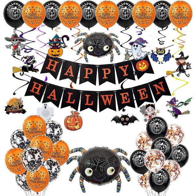 Decoraciones para fiestas de Halloween YONGSHENG Juego de globos con alfabeto de murciélago negro y cabeza de calabaza espeluznante