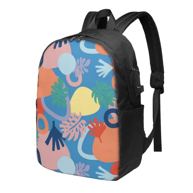 YFYANG 17" Laptop Backpack, Tropical Art Patterns Fashion Travel Work Backpack with USB and Headphone Cable Interface for Men and Women