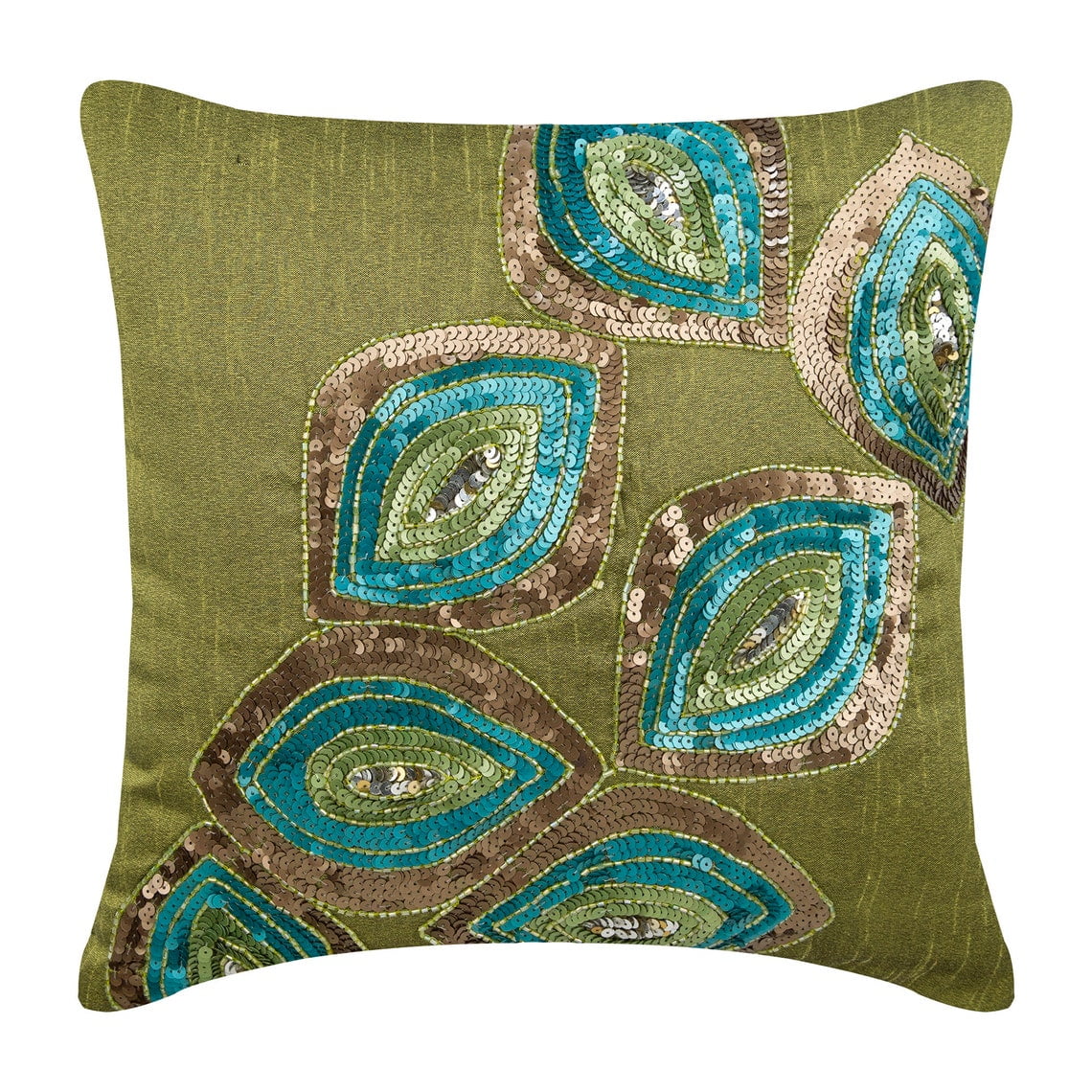 Cushion Cover, Green Pillows Cover, Sequins Peacock Pillows Cover