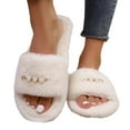thumbnail image 5 of Fuzzy Slippers for Women Warm Fluffy Non- Sole Home & Travel Furry Slippers Women's Outer Wear Hops Fashion Pearl Home A Word Slippers, 5 of 9