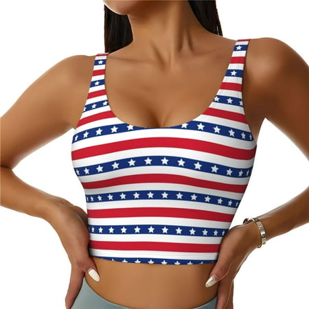 Jgfou Stars And Stripes Print Womens Sports Bra - Padded Workout Sports Bras Crop Tank Top