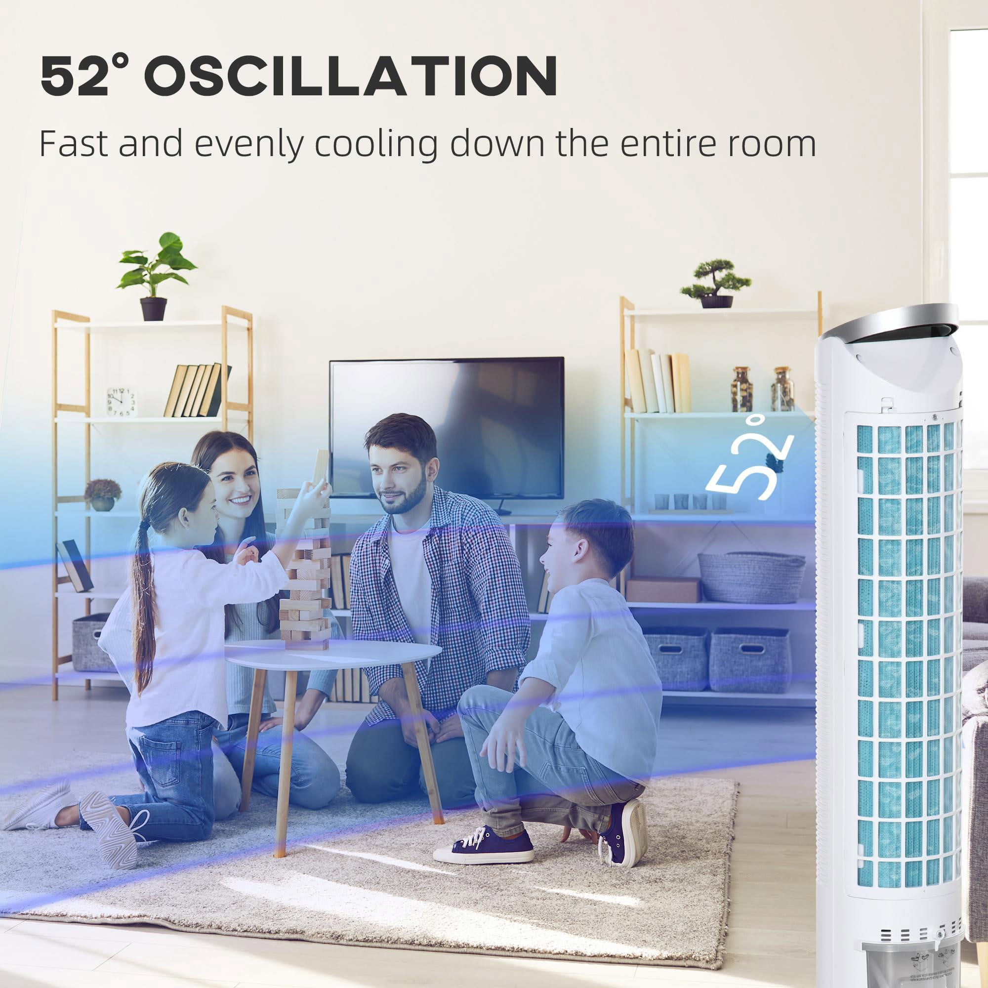 Resenkos 40" Portable Oscillating Air Cooler Fan for Home Office, 3-In-1 Standing Ice Floor Fan with Humidifier, White