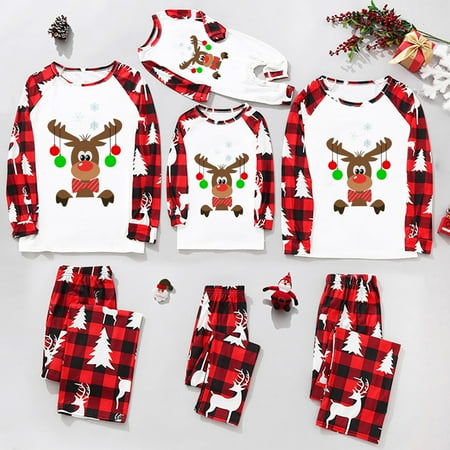 

PEONAVET Christmas Pajamas for Family Classic Plaid Xmas Deer Sleepwear for Matching Family Christmas Pajamas Sets Suit New Year s Pajama Party