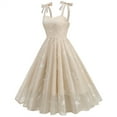 thumbnail image 4 of Cavosen 50s Style Ladies Dresses Beige Embroidered Vintage Retro Sleeveless Square Neck Knot Strap Spaghetti Dresses A-Line Tea Length Dresses Floral Print Bodycon Cocktail Party Dress 2XL, 4 of 7