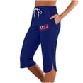 thumbnail image 2 of Independence Day Capri Pants for Women Summer Casual Elastic Waist Split Hem Straight Leg Cropped Sweatpants with Pockets, 2 of 4