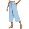 thumbnail image 5 of Tianiyouqing Linen Wide Leg Capri Pants for Women Comfy Elastic Wide Leg Lightweight Cropped Pants High Waist Drawstring Stretch Yoga Gauze Pants with Pockets Sky Blue XXL, 5 of 9