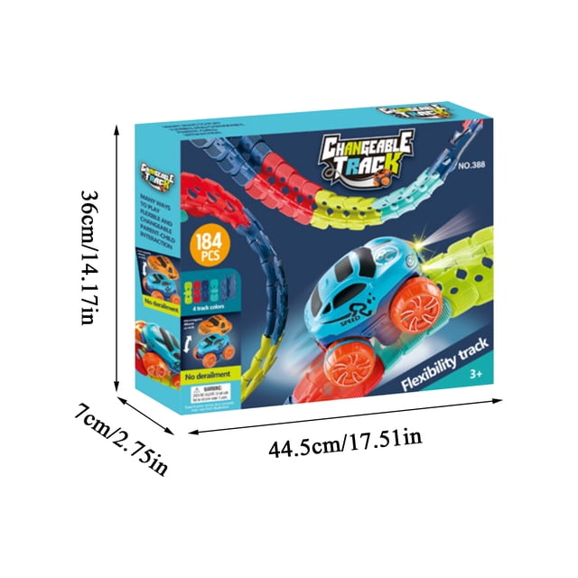 Kids Race Track Set, Anti-Gravity Flexible Track Toy with LED Light-Up Car, Interchangeable Car Shells & Multicolor Changeable Tracks, Gift for Children(184PCS,Battery Version)