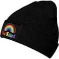 thumbnail image 2 of Be Kind LGBT Pride Rainbow Beanie Hat Men Winter Warm Hat Women Knit Stocking Hat Slouchy Skull Cap Knitted Hat Black, 2 of 8