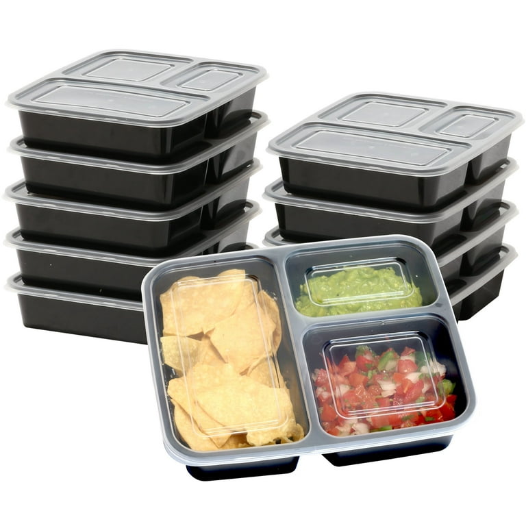 10-Pack] Premium 3-Compartment Stackable Meal Prep Containers with