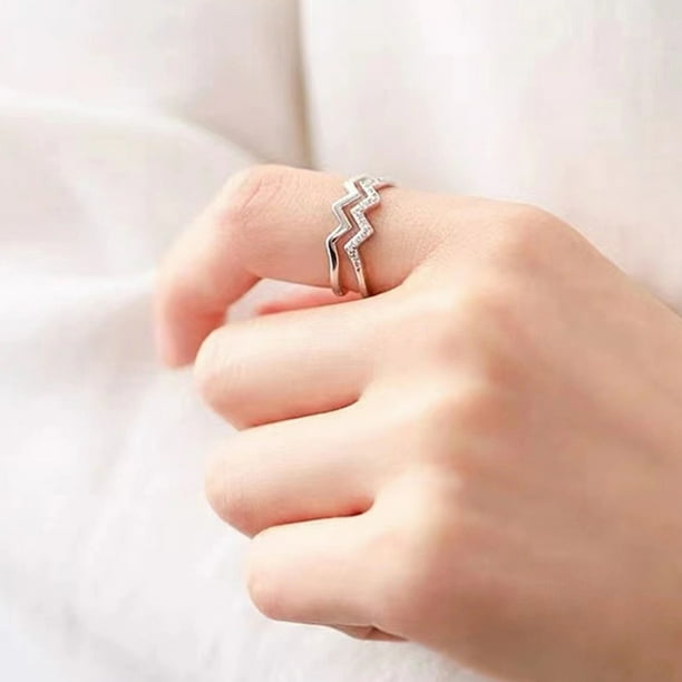 Fo My Daughter double layer diamond set heart beating wavy line ring for women simple and versatile trendy cool style open index finger ring white gold ring card box Walmart