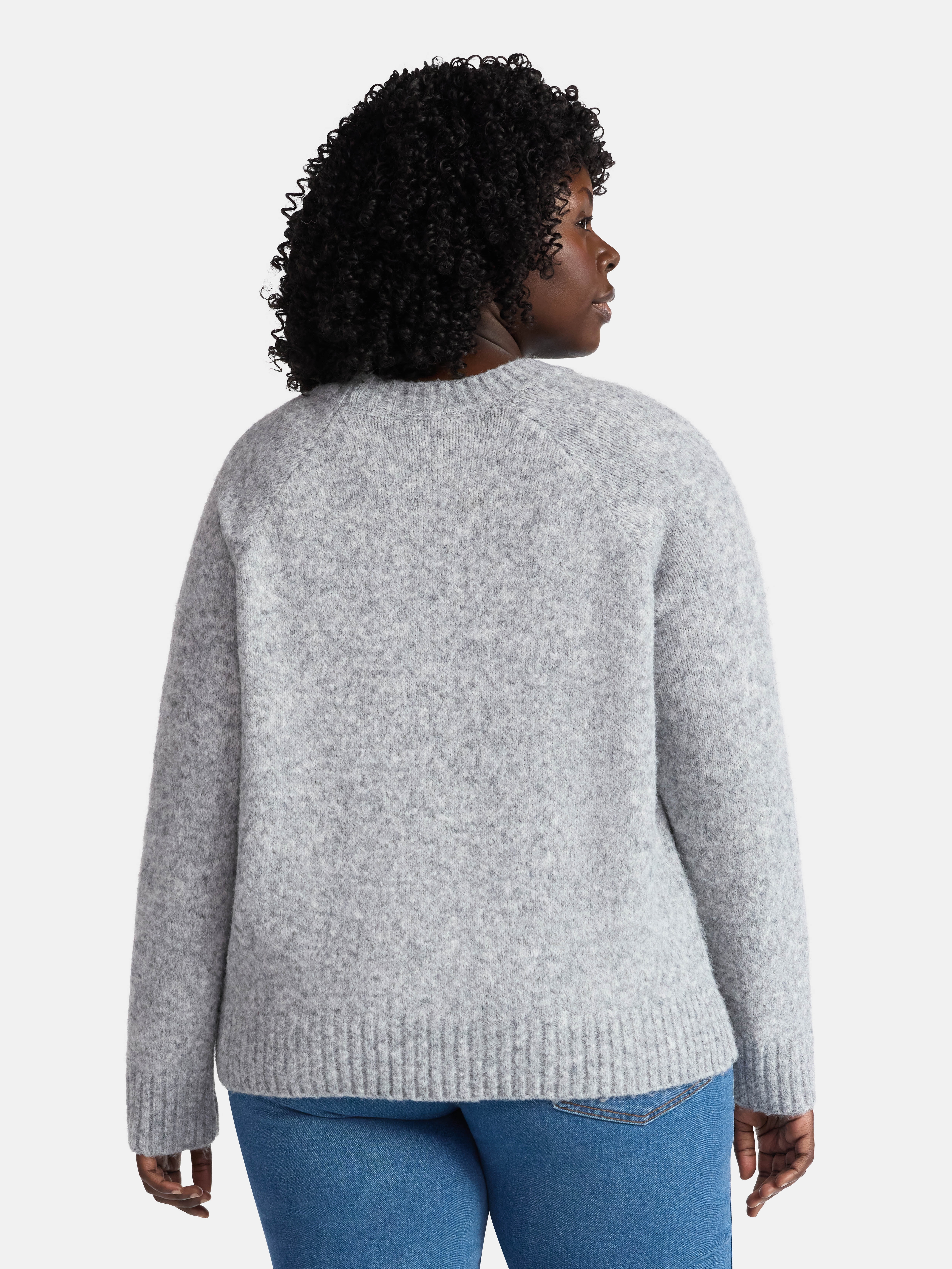 Terra & Sky Women’s Plus Bow Stitch Crewneck Sweater, Lightweight, Sizes 0X-5X