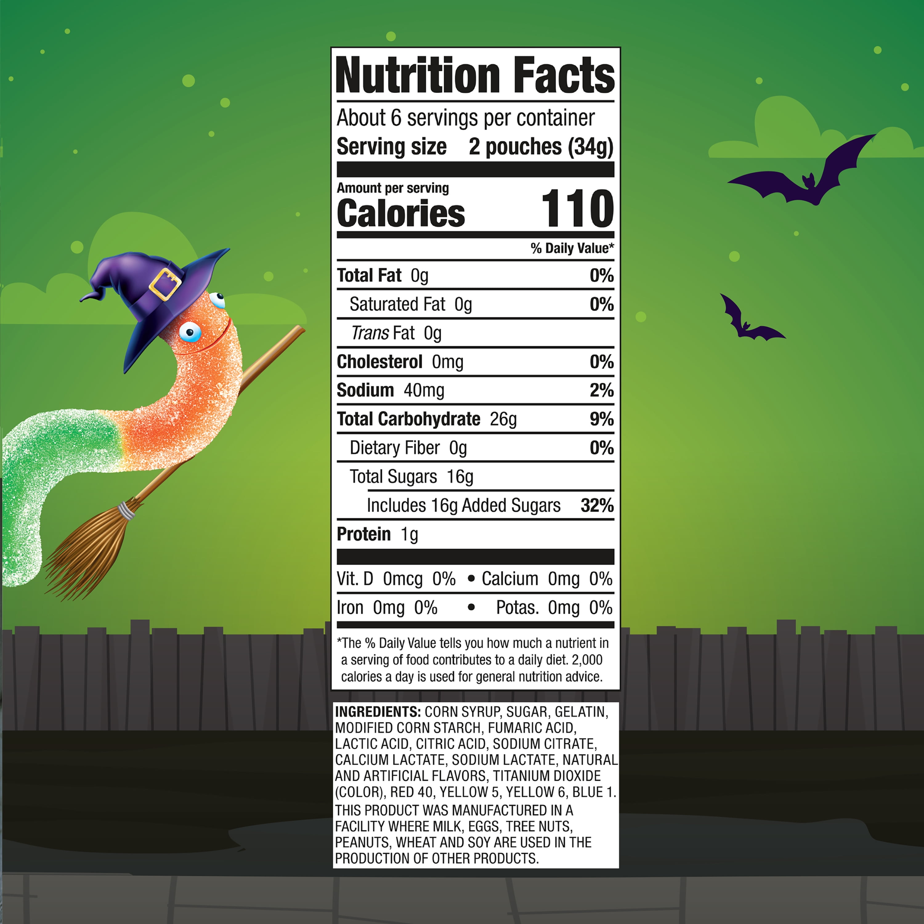 (3 pack) Trolli Sour Brite Crawlers, Halloween Sour Candy Treat Packs, 7.2 oz Bag, 12 Count