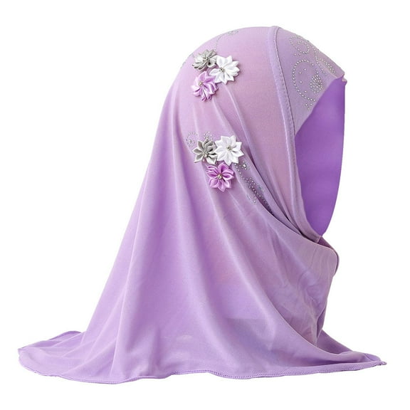 OGLCCG Girls Muslim Hijab Cotton Kids Floral Lace Head Scarf Shawls Neck Wrap Islamic Scarf Shawls Lace Headscarf Cap for Girls Age 4-6