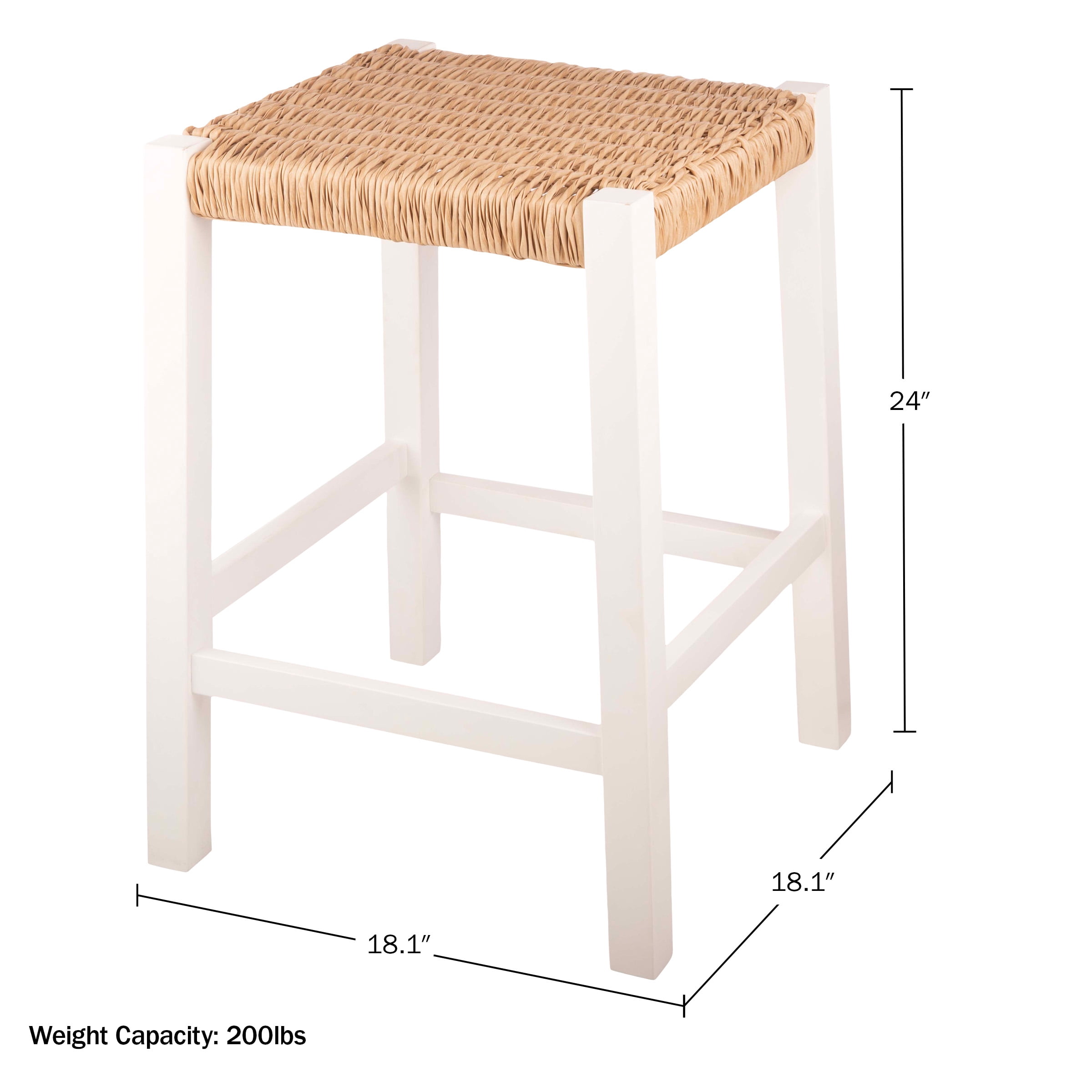 Alaterre Furniture Newport 24 in. Wood Bar Stool with Rush Seat, Counter Height Stool for Kitchen, Bar or Dining Room, White